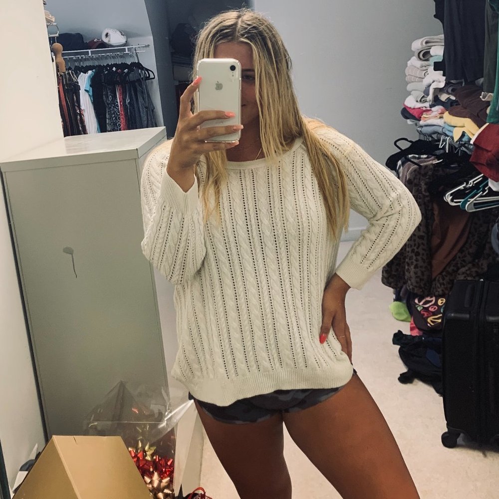 American Eagle Cable Knit White Sweater